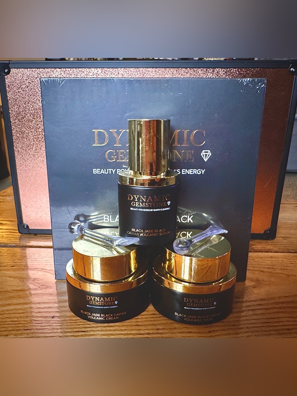 Dynamic Gemstone Black Jade Caviar Volcanic Face Cream,Serum & Mask Skin Set
